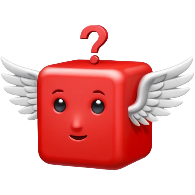 Red Cube with wings and has a ? emoji