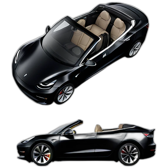 open top, black color, Tesla Model 3, black upholstery, side view emoji