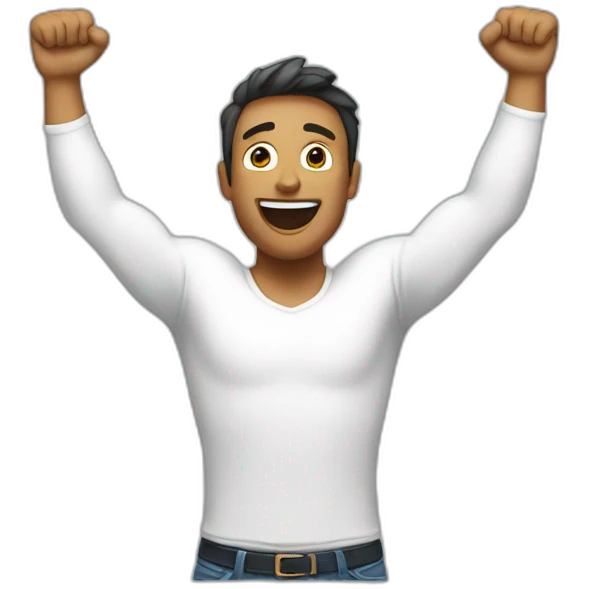 torso of excited man with arms raised above head emoji