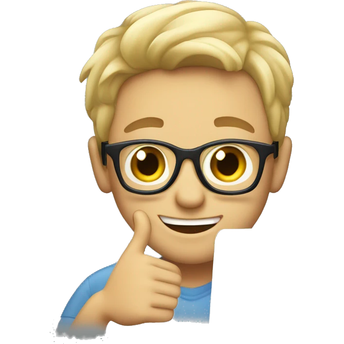 a cool  white boy with laptop showing thumb emoji