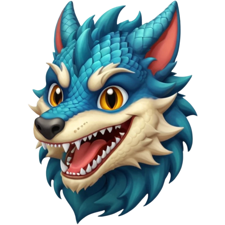 Create an emoji of a dragon wolf hybrid with a condescending laugh  emoji