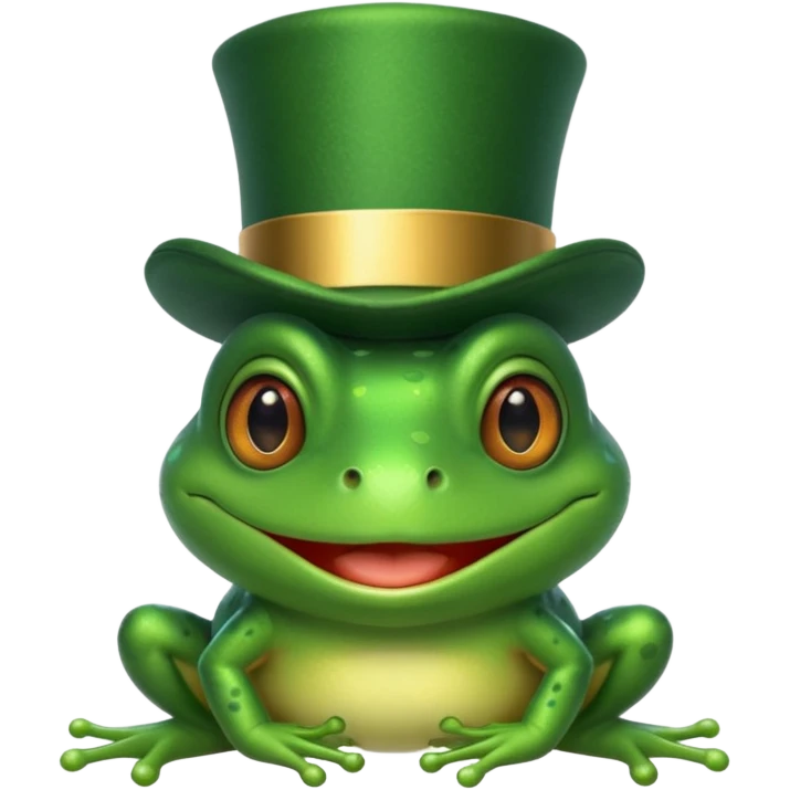 Frog in Green Top Hat – cheerful frog with shiny emerald top hat. emoji