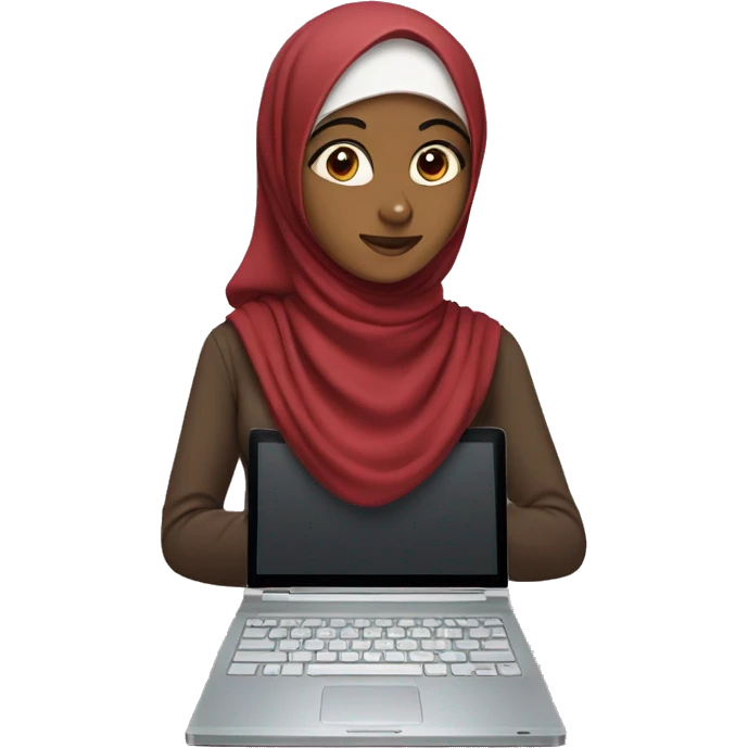 girl wearing hijab with red dress , brown eyes holding computer emoji