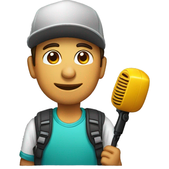 Chico con gorra y un microfono emoji