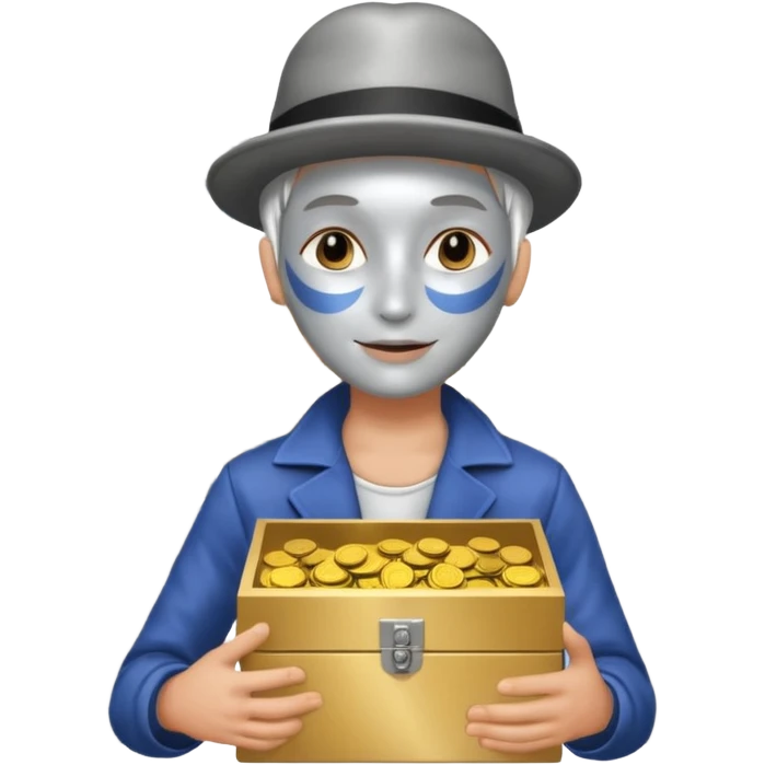 Living statue (silver paint),Street Performers,background street setup, with coins box emoji