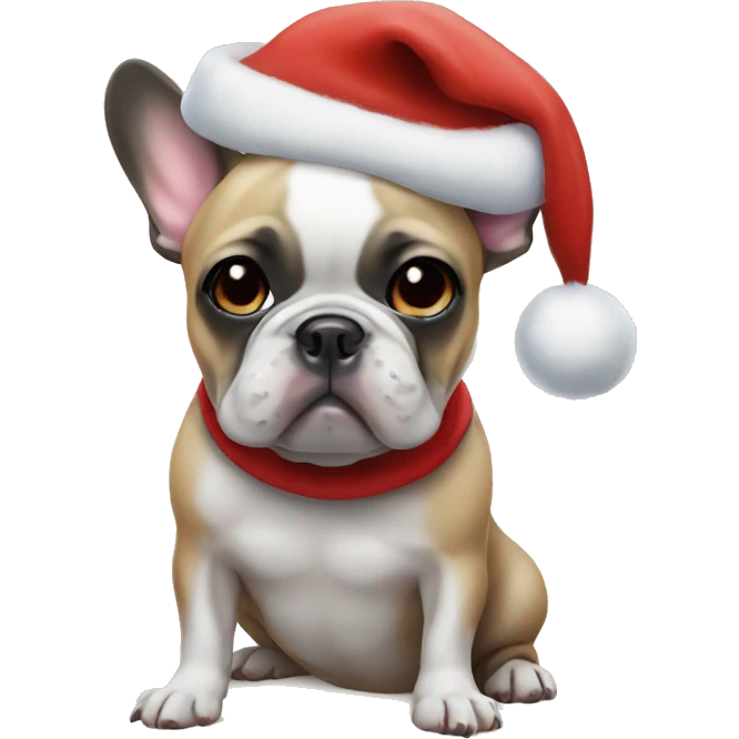 French bulldog wearing a Santa hat emoji