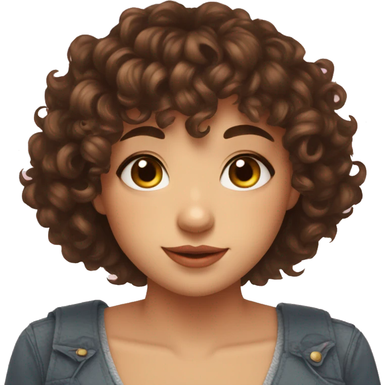 a girl feeling cuteness overload she has short curly hair with bangs and brown eyes emoji