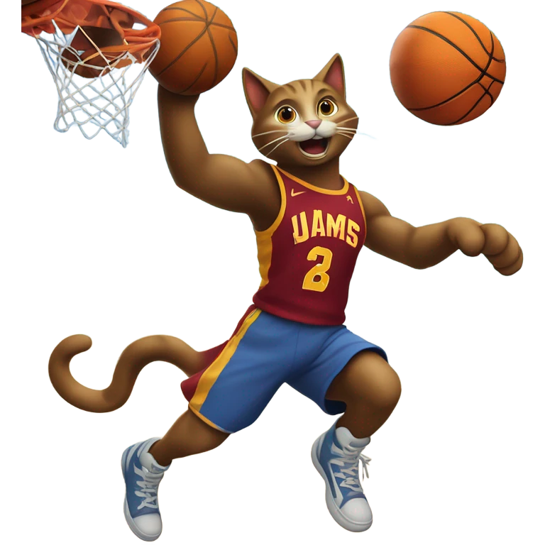 Cat dunking on LeBron James emoji