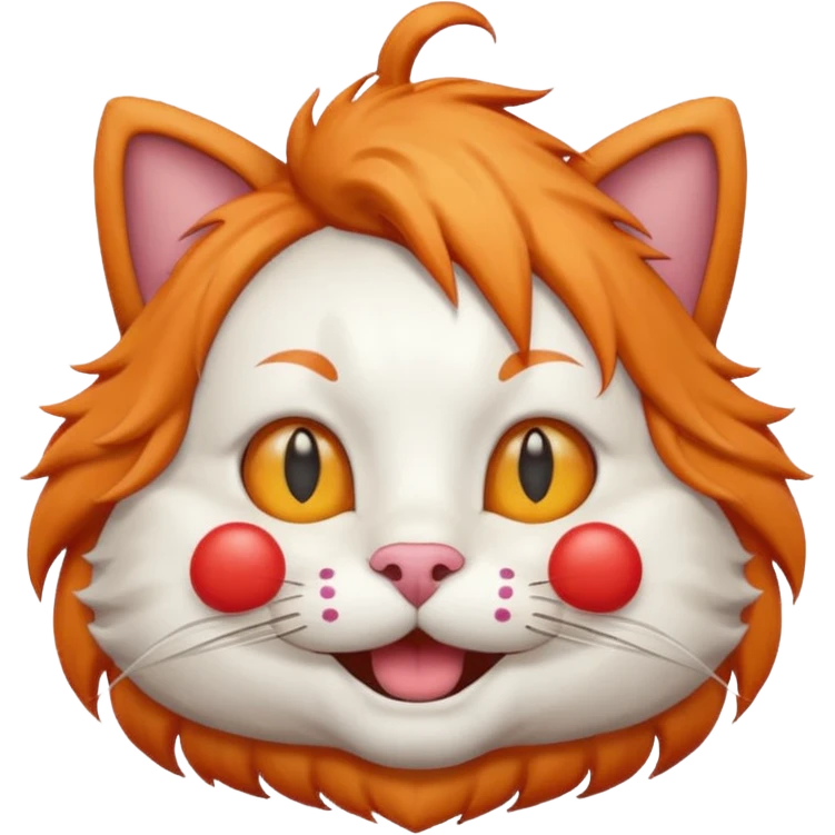 cat wearing a clown wig and mustache, emoji style emoji