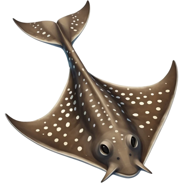 Spotted eagle sting ray with wide wingspan and long spike sting tail at posterior end viewed from above emoji