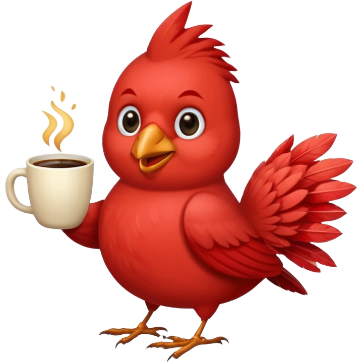 Happy cardinal bird with a cup of coffee emoji