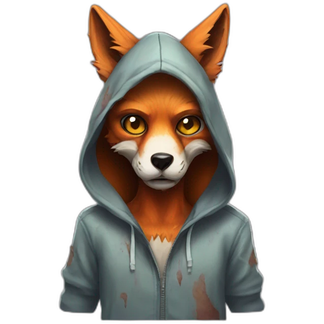 Zombie fox wearing a hoodie emoji