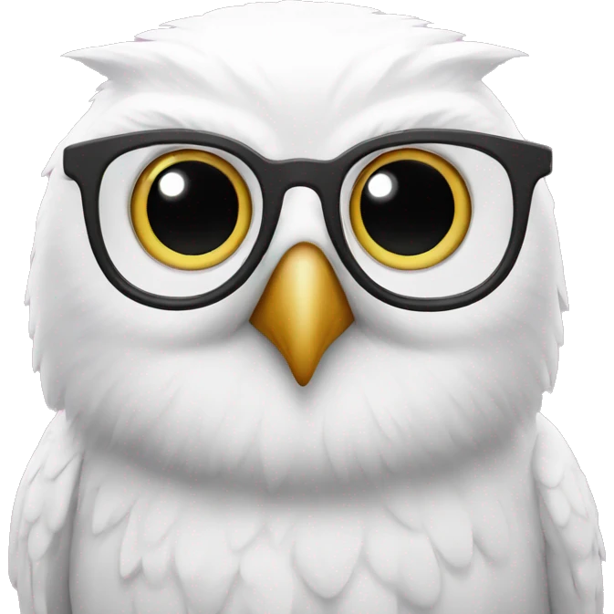 White owl with pink eyes and black frame glasses emoji