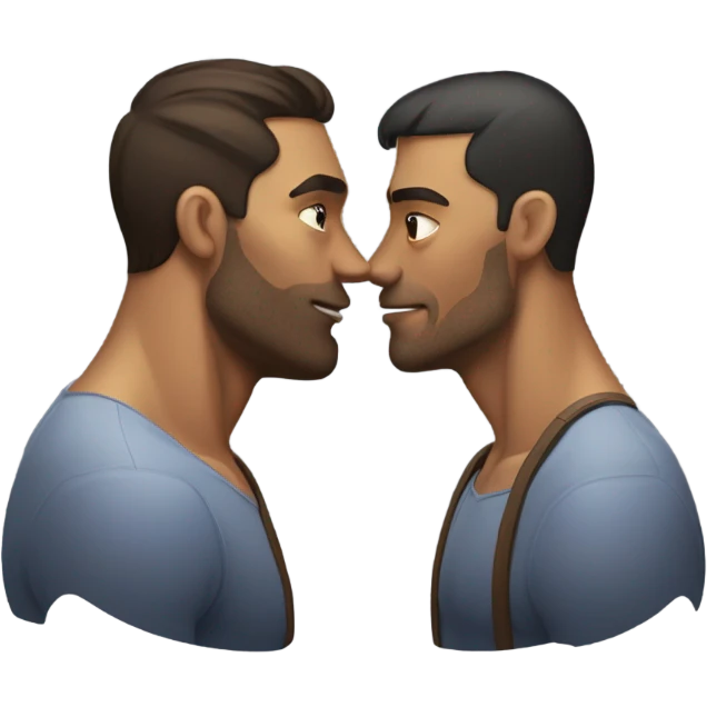 Gay couple kissing one small and skinny and the other massive and muscular emoji