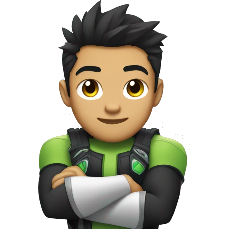 Omnitrix asain, arms folded side looking, half body emoji