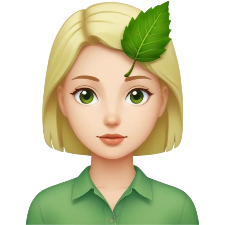 woman in green shirt with leaf emoji