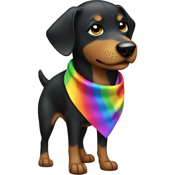 black mongrel dog with rainbow bandana  emoji