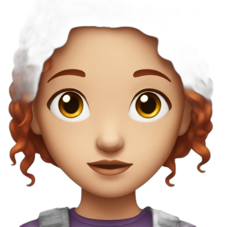 A dark red haired young girl, black eyelined emoji