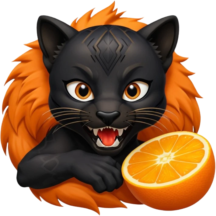 A black panther biting a orange fox emoji