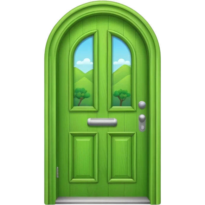 A simple green door emoji in the style of Apple emoji with a handle and a window and a different color. emoji
