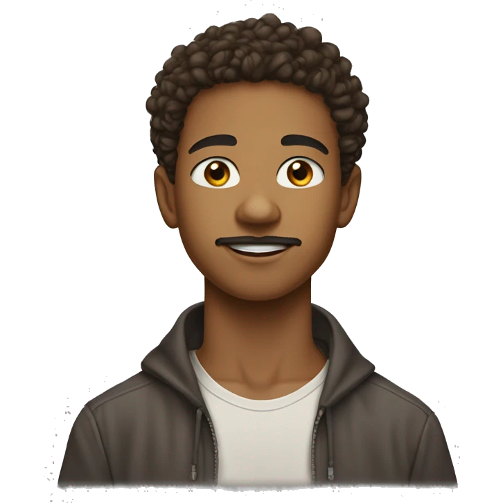 17 year old mixed race West Indian boy with thin mustache and light goatee with curly hair, brown eyes and earrings emoji