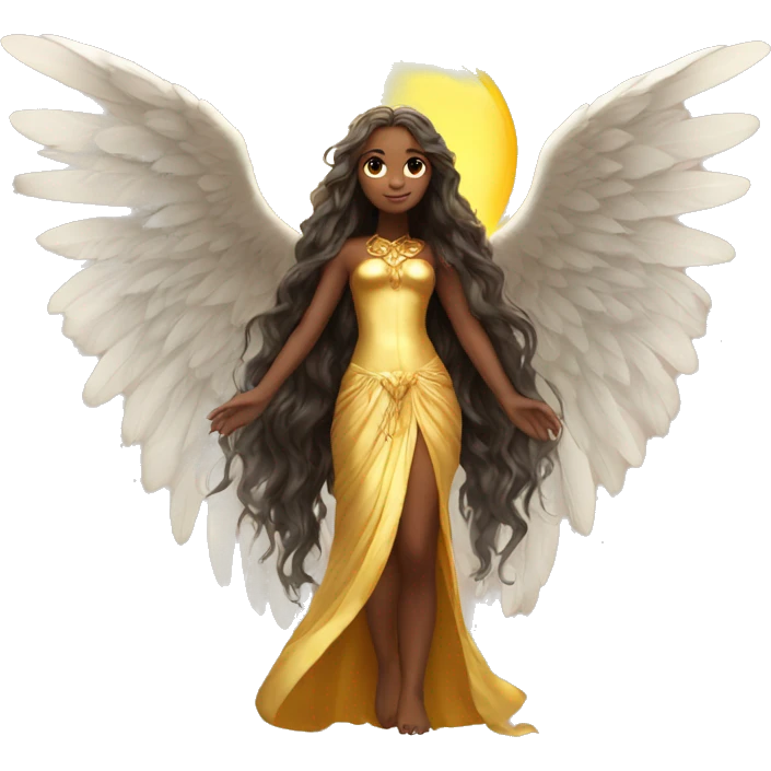big wings, sun, gold, Beautiful, fairy, long hair emoji