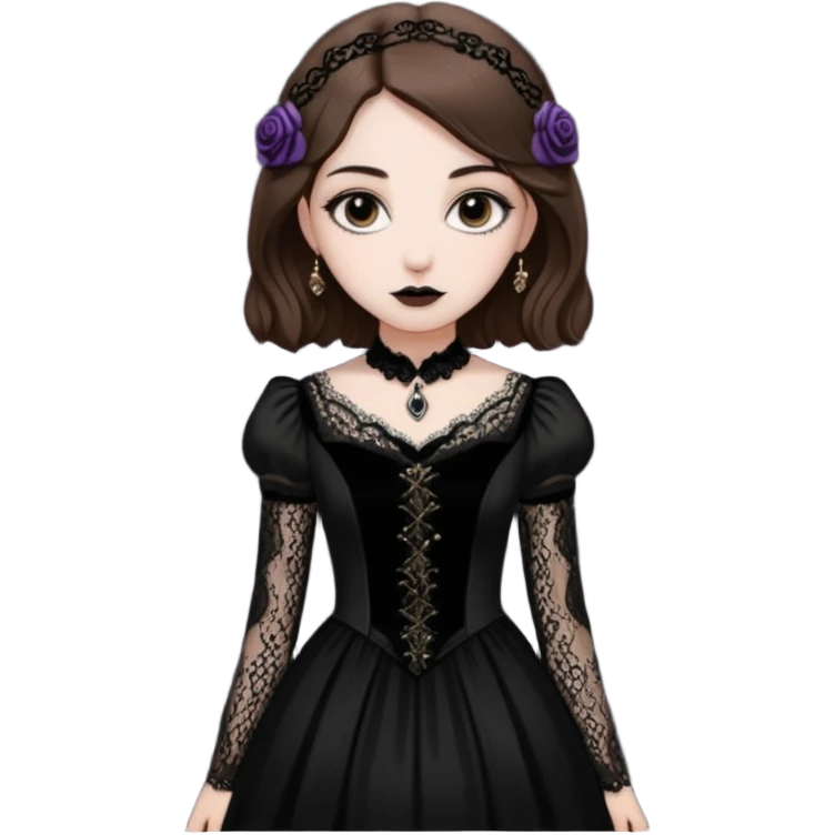 Adelaide Victoria Kane with brown hair in black goth dress emoji