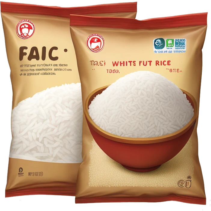 A bag of rice with a bowl of fluffy white rice in the center. The packaging is brown and white with red accents, featuring the bold 'Tastic' logo and promoting 'whiter and fluffier' long-grain parboiled rice. emoji