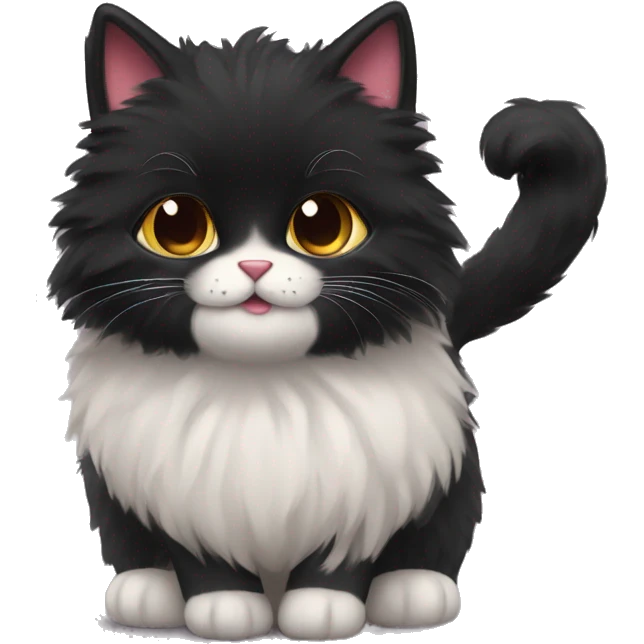 A little black fluffy cat with a heart out of its paws  emoji