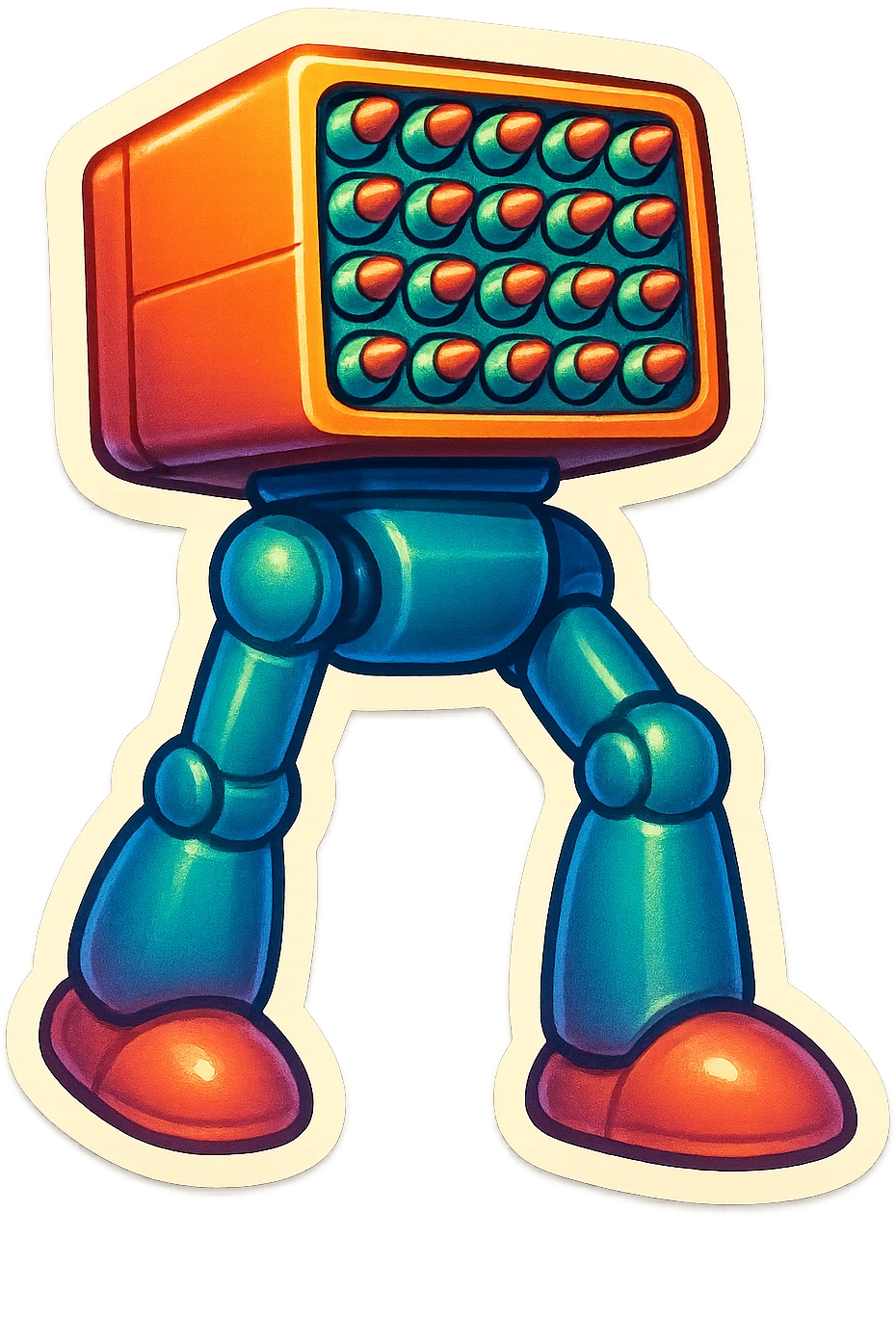 a 6x8 missile battery attached to robot legs emoji