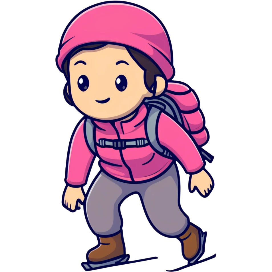 female mountain climber wearing pink clothes emoji
