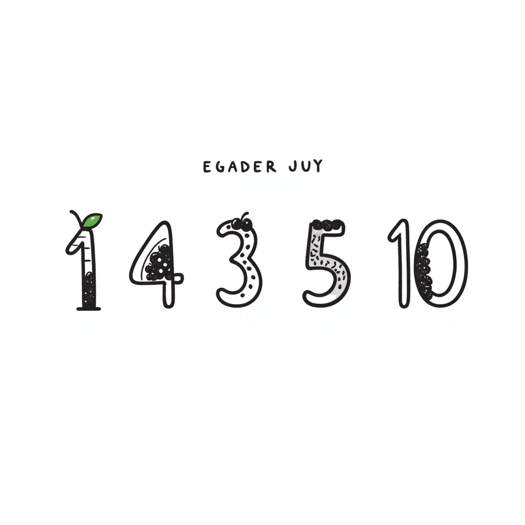 hand-drawn doodle style numbers with fruit patterns emoji