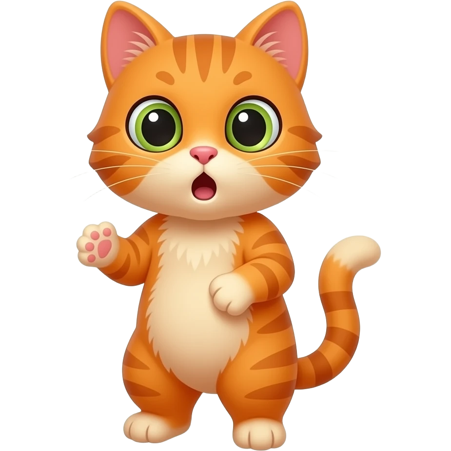 A little orange cat standing up like a little person, looking surprised. All his body is dark orange. emoji
