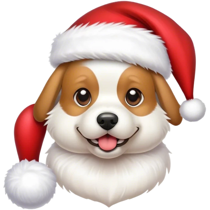 Dog wearing a Santa hat with a toy emoji