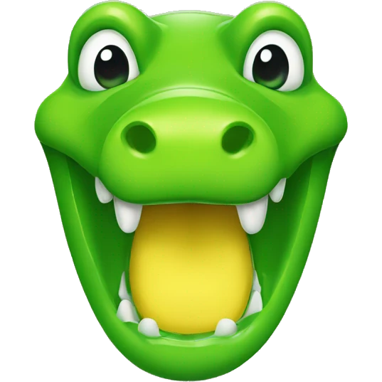 Emoji of a face of a yellow-fading-into-green gummy alligator emoji