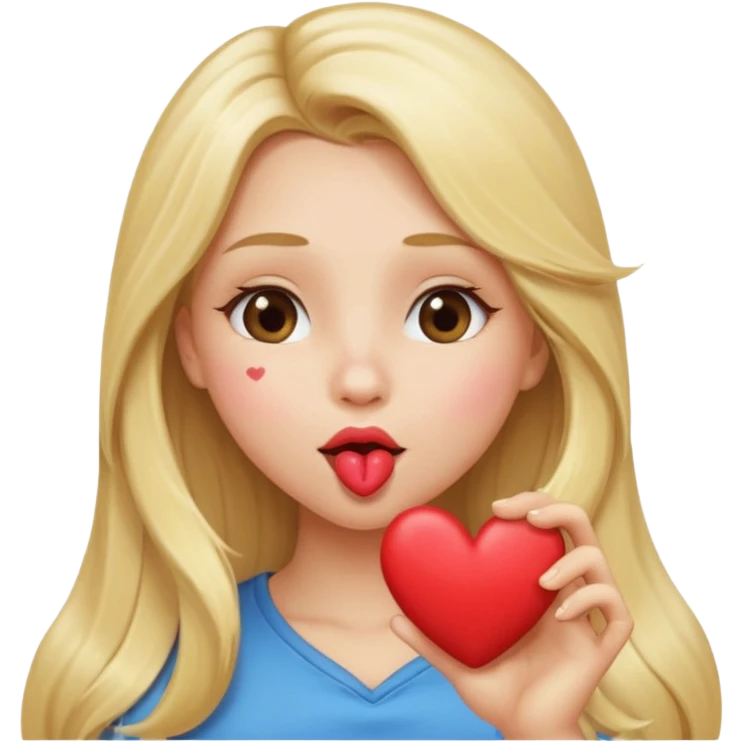 Long blonde hair girl blowing a kiss, a heart coming out of her mouth ￼ emoji