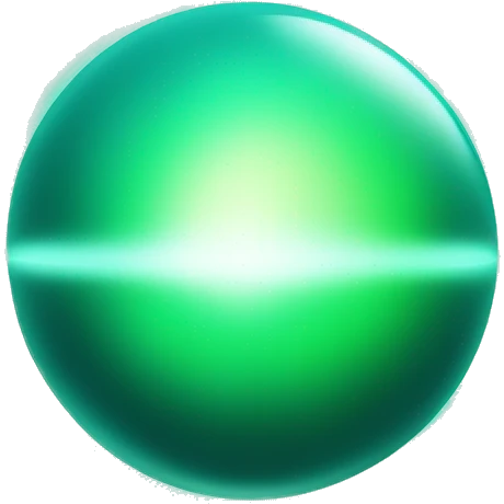 Generate an emoji of a circular glowing orb with an aqua-green gradient center and a dark green border. The orb should emit soft, white light streaks radiating outward emoji
