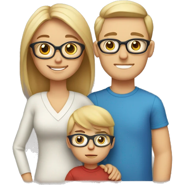Family: mom blondie, dad with brown hair and glasses, 2 children: 7 year old son with blond hair and little baby in mother arms emoji