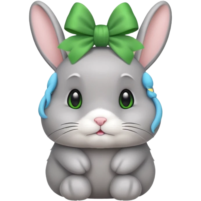 grey bunny with green bow on head emoji