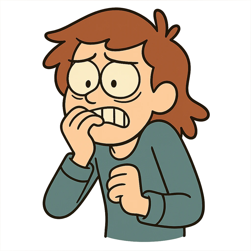 a person biting their nails, anxious, cartoon style emoji