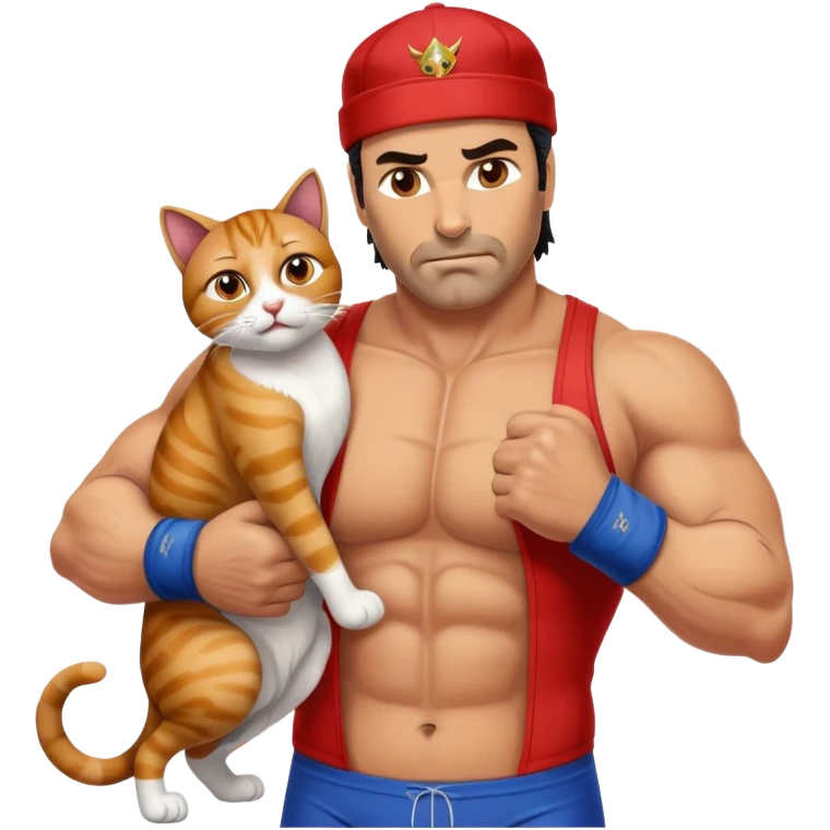 Razor Ramon wrestler from WWF defeating a cat wearing a cap emoji