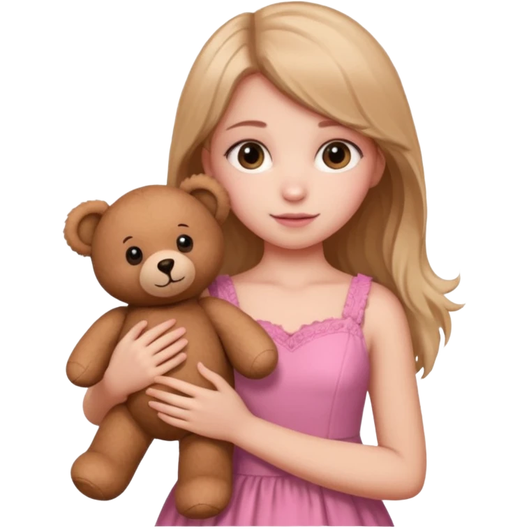 Girl in pink dress holding teddy bear emoji