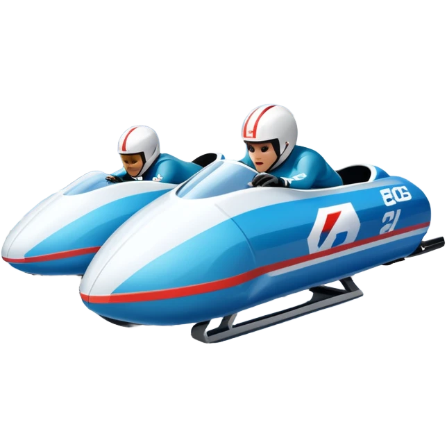 An icon featuring a sleek bobsled with athletes racing down an icy track at high speed, helmets on and bodies aligned for aerodynamics. Surrounded by icy curves, snowbanks, and a wintry mountain backdrop. Transparent background captures the thrill and precision of bobsleigh. emoji