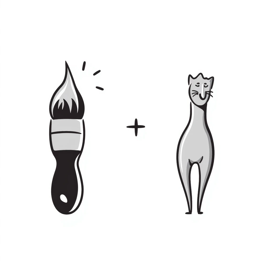 A paintbrush morphing into a silver metal human figure sculpture, representing artistic identity, with a shiny silver finish emoji