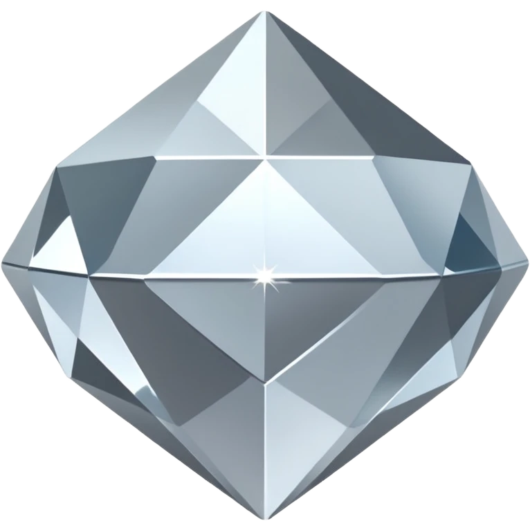 A faceted diamond emoji made of silver chrome, smooth reflective surfaces, soft metallic shine, minimalistic and clean design, iOS emoji style, centered on white background, soft studio lighting emoji