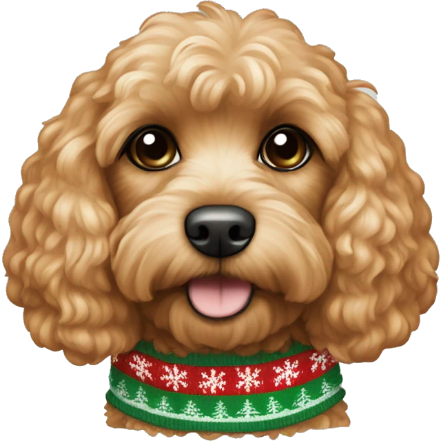 apricot colored cavapoo dog wearing a christmas sweater  emoji