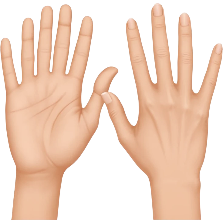 Deux mains côte à côte : la gauche lève l’index et le majeur, la droite l’annulaire et l’auriculaire. Les autres doigts sont repliés, pouces vers l’extérieur. emoji