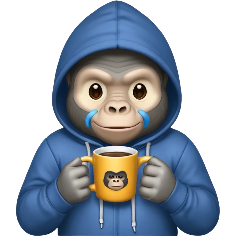 Gorilla wearing hoodie with mug emoji