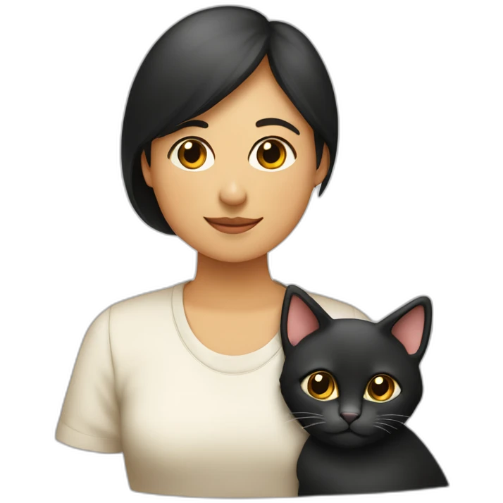 Familia de hombre mujer dos hijas y un gato negro emoji