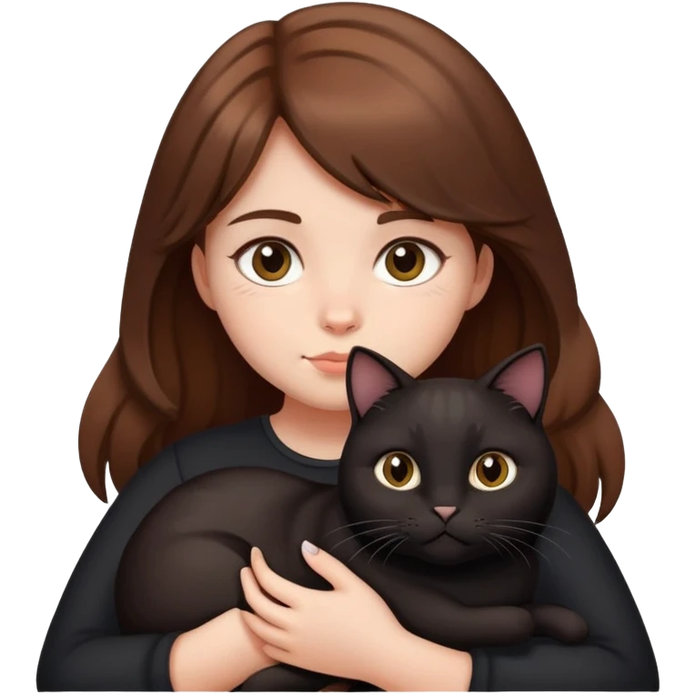 Brown-haired girl holding a fat black cat emoji